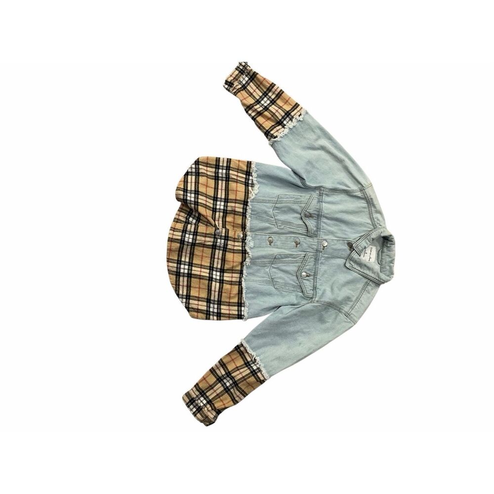 NWOT Highway Jeans Women's Size Small Blue Denim Plaid Button Down Shirt Top